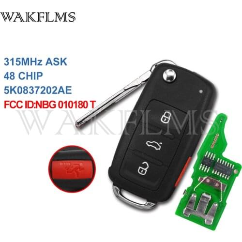 5K0837202AE Remote Car Key 315Mhz For VW Jetta Passat Beetle Tiguan EOS Golf 2011-2017 48 CHIP 5K0-837-202-AE