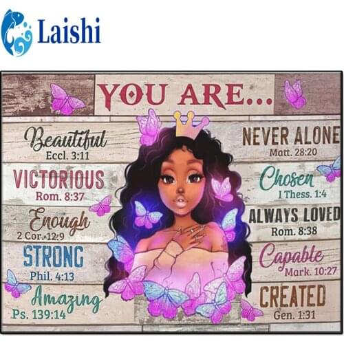 Diamond Painting African descent little girl, butterfly Set Hobby Art 5D DIY Full Drill Square Round Mosaic Home Decoration