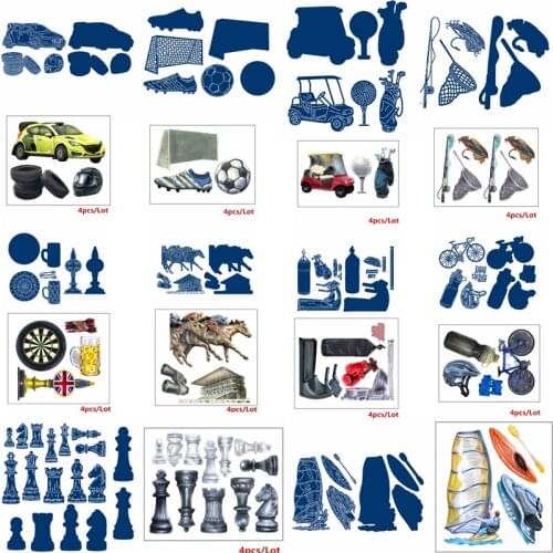 Car Football Shoes Insects Golf Surfing Chess Beer Metal Cutting Dies Match Paper Jam Cardboard Make Stencils Cards Craft 2020