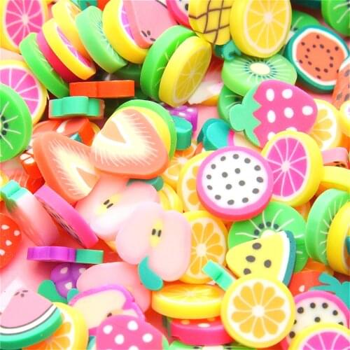 100pcs/pack of Fruit Polymer Clay Beads Soft Non-porous Beads 2*10mm Patch Jewelry Making DIY Phone Shell Decoration Accessories
