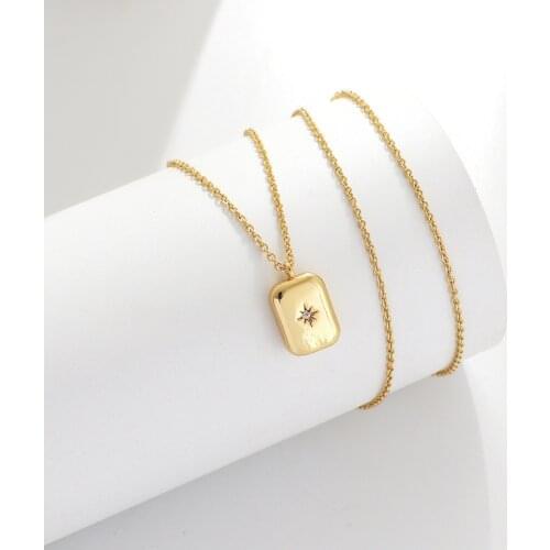 Gojomem Women Girl Gold Plated Water Drops Square Chain Pendant Necklace Fashion Star Desgin Zircon Jewelry for Birthday Gift