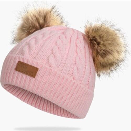 Childrens Autumn Winter Warm Knitted Ski Hat Fashion Boy Girl Universal Pompom Detachable Elastic Force Cap F66