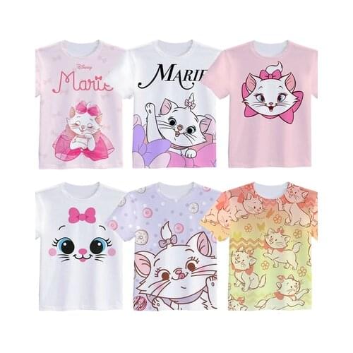 Disney Marie Cat Fashion Anime Figures Cartoon Products Cosplay Accessories Customized T-Shirt Casual Gifts Unisex