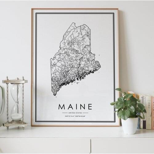 MAINE state Road map Nordic Living Room Decoration Canvas Poster Modern Home Decor Art Print Painting