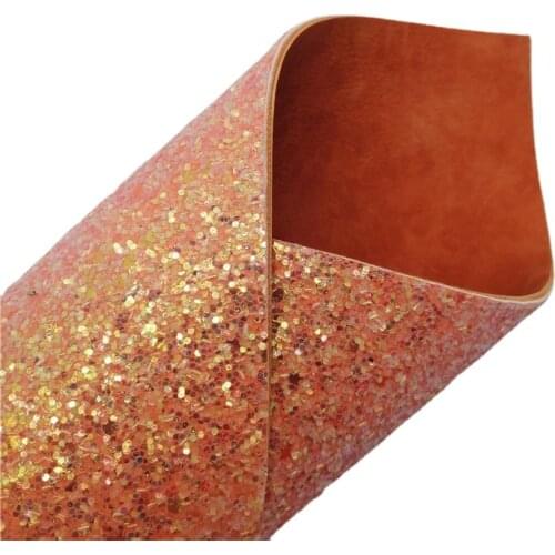 Double Sided Glitter Leather Fabric Matching with Orange Suede Leather Vinyl Sheets for Bows Earrings DIY A4 SIZE T568B