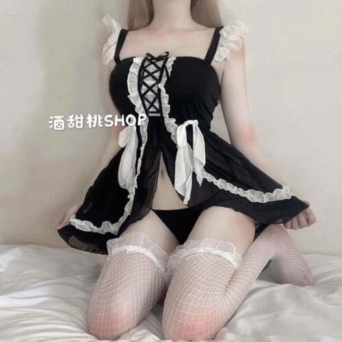 Lace Cute Lingerie Young Girl Student Role Play Uniform Anime Sleepwear Set Maid Night Dress Sweet Lolita Cosplay Maid Costumes