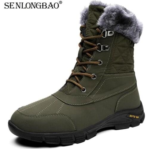 Classic Winter Mens Boots Thick Plush Warm Mens Snow Boots Waterproof Outdoor Roman Men Ankle Work Boots Men Motorcycle Boots