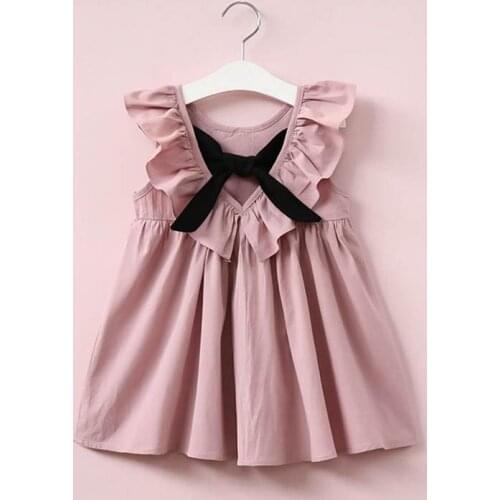 Summer 2020 Fashion Dress Lovely Girls Korean Style Bowknot Sleeveless Children Clothing Pleated Backless Hot Selling
