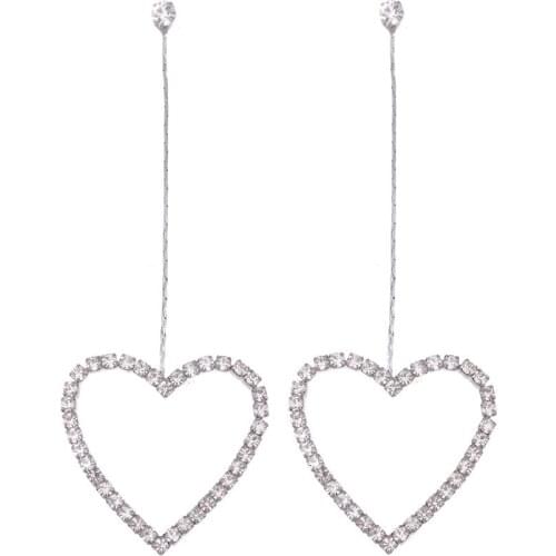 Lureme Fashion Simple Gold/Silver Plated Alloy Chain with Heart Pave Crystal Long Earrings for Women Girls (er005267)
