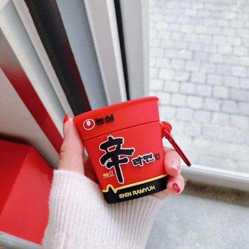 Korea Cute 3D Food Shin Ramen Bluetooth Wireless Silicone Case for Apple Airpods 1 2 Charging Headphone Case cover Strap Ring