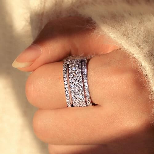 VKME Fashion Silver color Ring Shine Crystal Ring Womens Zircon Ring Jewelry New Party Gifts