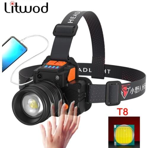 Powerful LED Headlight Sensor T6 Head Lamp 8000lumens Flashlight Torch Headlamp Built-in 2 18650 Battery For Camping, Fishing