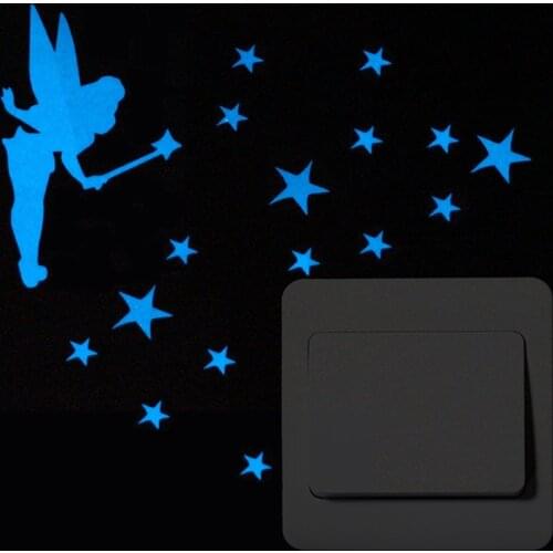 Cartoon Luminous Switch Sticker Glow in the Dark Wall Stickers Home Decor Kids Room Decoration Sticker Decal Cat Fairy Moon 1PC