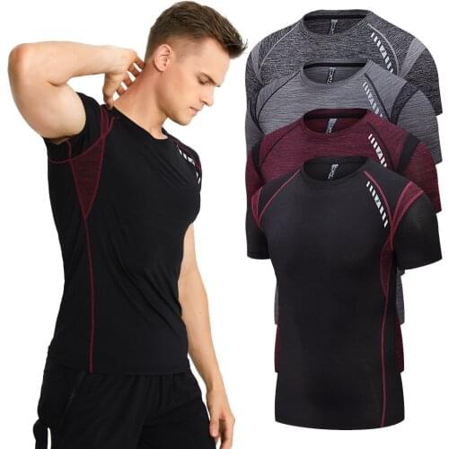 Mens Compression Running T Shirt Fitness Tight Short Sleeve Sport T Shirt Training Jogging Shirts Gym Muscle Shirts Men