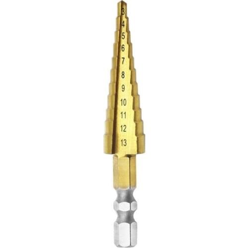 3-13mm HSS Titanium Coated Step Drill Bit Cone Hex Shank Reaming Power Tools Metal Wood Retailsale