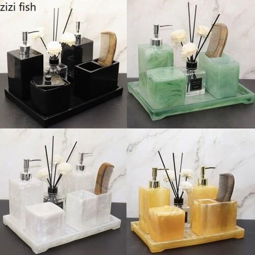 Imitation Jade Bathroom Accessories Set Portable Soap Dispenser Toothpaste Holder Mouth Cup Storage Tray Resin Bath Supplies