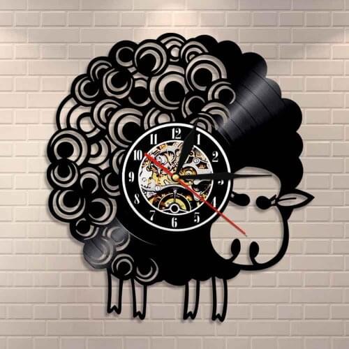 Wool Sheep Folk Art Vinyl Record Clock Sheep Wall Clock Farmhouse Wall Clock Home Decor Farm Animal Nursery Wall Decor Clock