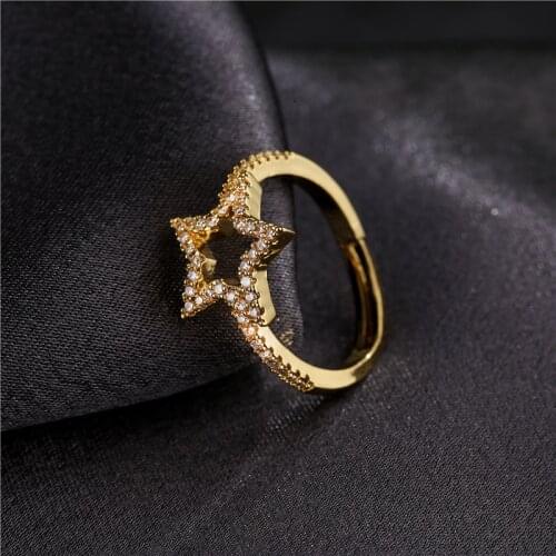 NEWBUY Fashion Hollow Design Star Charm Rings For Women Girl Gold Color CZ Wedding Ring Female Engagement Jewelry Promise Gift
