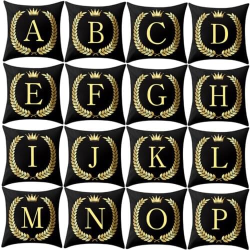 New Tops Black and Gold 26 Letters Printed Pillowcase Sofa Bedroom Cushion Cover Home Decor Accessories Pillow Case Dropshipping