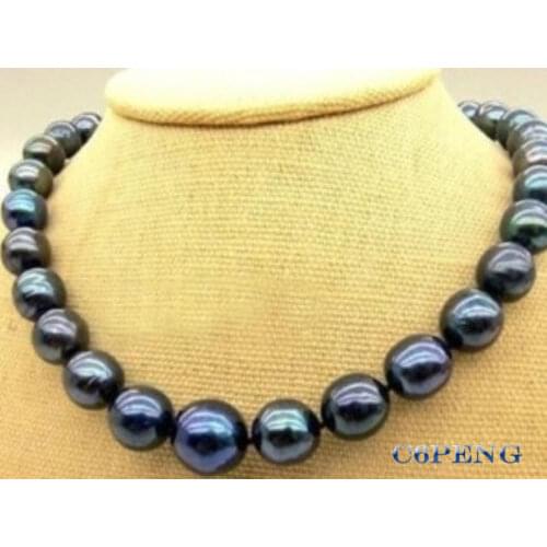 New CC 10-11mm Tahitian Black Natural Pearl Necklace 18" AA