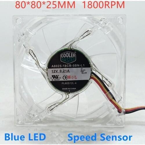 Original Cooler Master A8025-18CB-5BN-L1 8025 80MM 8cm Computer case CPU LED Cooling fan 12V 0.21A fan with 3pin