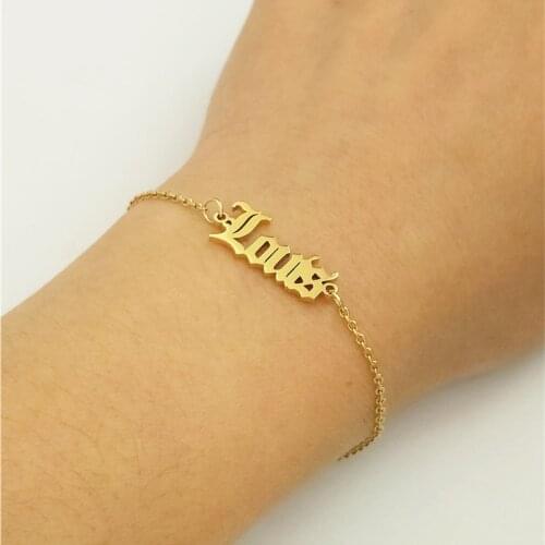 Personalizado Jewellery Name Bracelet Steel Pulsera Gothic Letter Jewelry Adjustable Cahin Bracelet Best Friend Gift