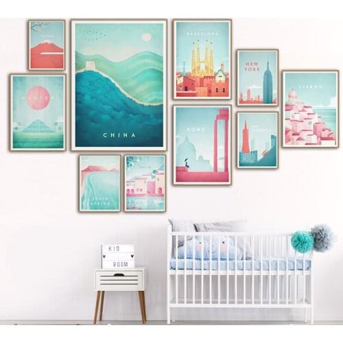 Poster Rome Spain Japan USA Travel Attractions Abstract Canvas Painting Landscape Wall Art Print Picture for Living Room Decor