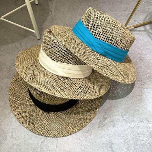 Simple Summer Elegant Women Travel Beach Fashion Casual Party Fashion Show Straw Hat Flat Top Sun Starw Hat Chapeu Feminino