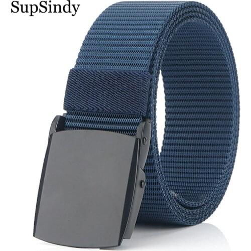 SupSindy Mans nylon belt luxury metal buckle Canvas Belts for men fashion jeans Waistband outdoor casual male strap Top quality