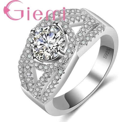 Luxury Fashion Women Wedding Anniversary Engagement Dance Party Rings 925 Sterling Silver Clear Cubic Zircon