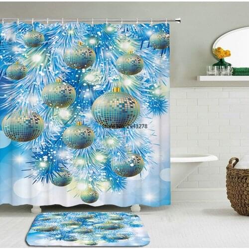 Merry Christmas Bathroom Curtains Set Snowman Santa Bell Elk New Year Waterproof Shower Curtain Toilet Cover Mat Non-Slip Rug