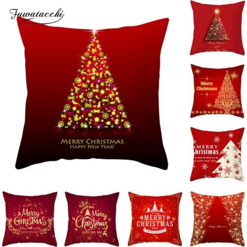 Fuwatacchi Christmas Gift Decorative Pillow Case Red Xmas Printed Cushion Cover for Home Sofa Festival Throw Pillowcases 45*45cm
