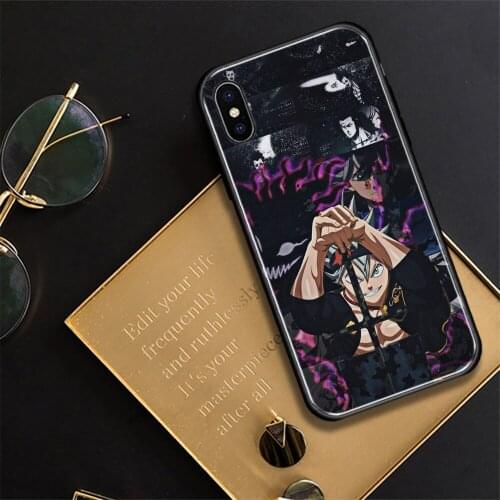 Black Clover Asta Anime Glass Soft Silicone Phone Case Cover Shell for iPhone SE 6s 7 8 Plus X XR XS 11 12 Mini Pro Max