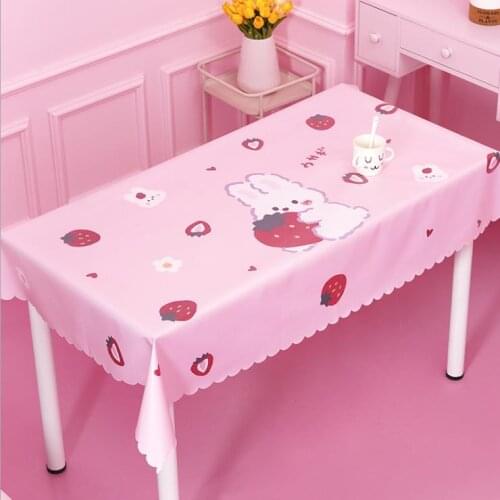 Sweets Pink Cute Rabbit Cartoon PVC Custom Print Table Cloth Cover Waterproof