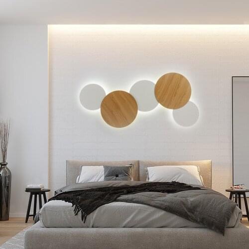 Modern Minimalist LED Wall Lamp Living Room Bedroom Wood Grain Circular Floating Lamp Creative Combination Decorative Atmosphere
