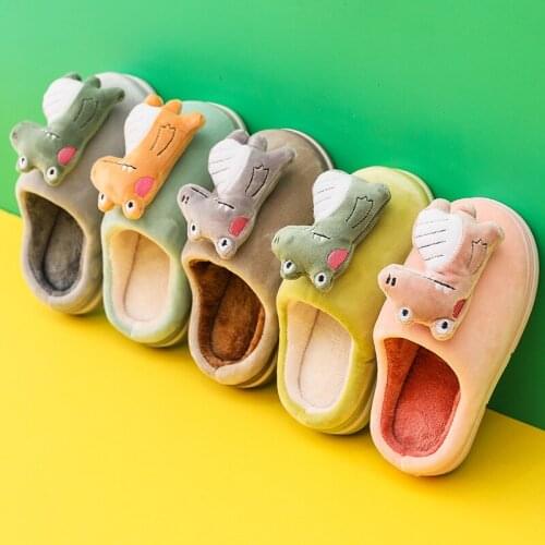 Kids Winter Slippers Toddler Girl Cartoons Animal Dinosaur Flip Flop Plush Slides Baby Boy Indoor Shoes Warm House Child Slipper