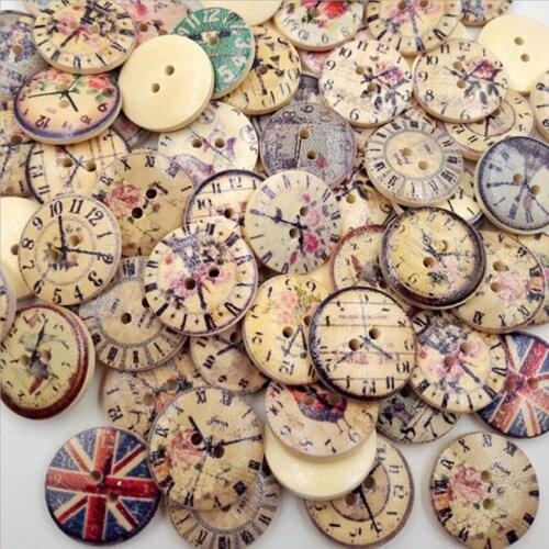 50 Vintage 20mm Clock Wooden Buttons Round 2-Holes Sewing Scrapbooking DIY