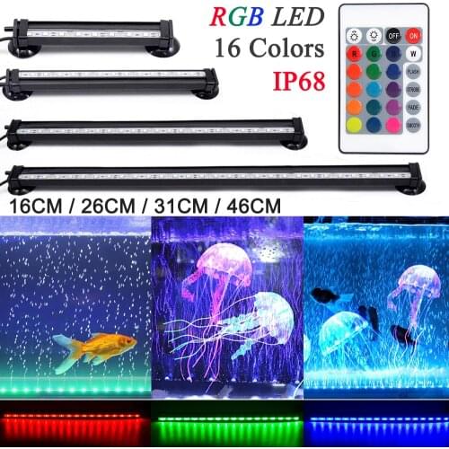 16CM-46CM Waterproof LED Aquarium Light Remote Control Underwater Fish Tank Lamp Bubble Lamp RGB UK US AU EU Plug AC100-240V