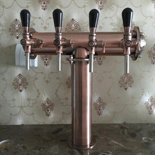 High quality T type 4 taps beer column, bronze color beer dispenser with accessories