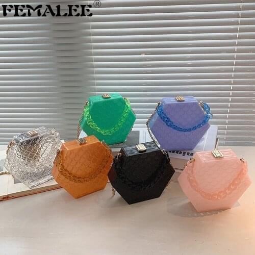 2021 Funny Personality Acrylic Crossbody Bag Double Chain Diamond Lattice Polygon Clutch Party Small Women Handbags and Purses