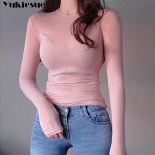 Korean Style T Shirt Women Slim Sexy Elasticity T-Shirt Casual Cotton And Rayon Tshirt Clothes Womens Tops 2018 Tee Shirt Femme