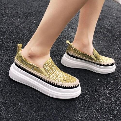 2021 Korean Autumn Womens Shoes Genuine Leather Flat Platform Muffin Casual Sneakers Shoes Round Head Versatile Lazy Loafers