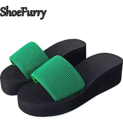 ShoeFurry Women Summer Home Slippers High Heels Platform Sandals Flip Flops Non-slip Indoor Bath Slippers Female Wedges Shoes