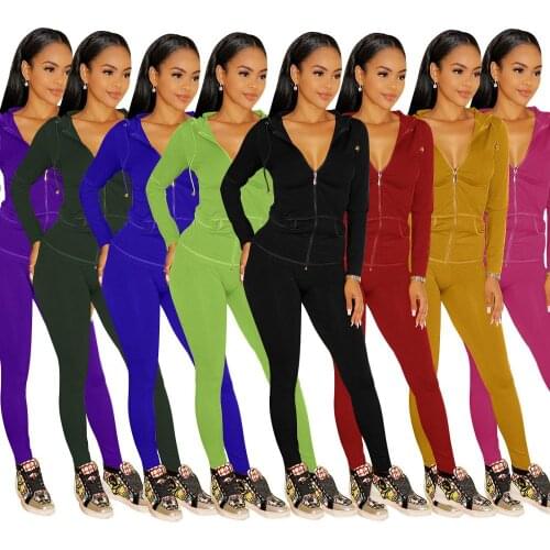 Echoine Women Solid Casual Sportwear Two Piece Sets Fashion Lady Full Sleeve Zipper Hoodies Coats Leggings Tracksuits Outfits