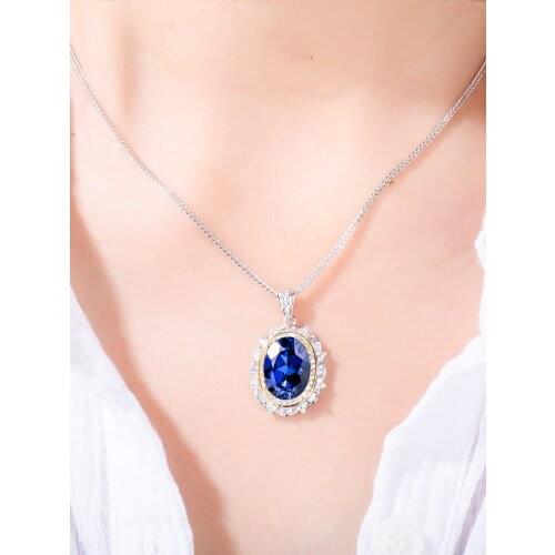 Sapphire Blue gem, pendants for women, real 925 sterling silver, necklace for women jewelry, CUANAIR Official store 2020