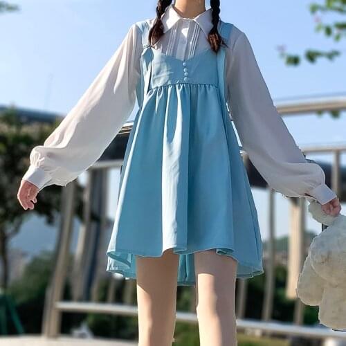 Japanese Style PLoose All-Match Solid Color Suspender Dress Suspender Dress for Women sweet lolita dress kawaii clothing
