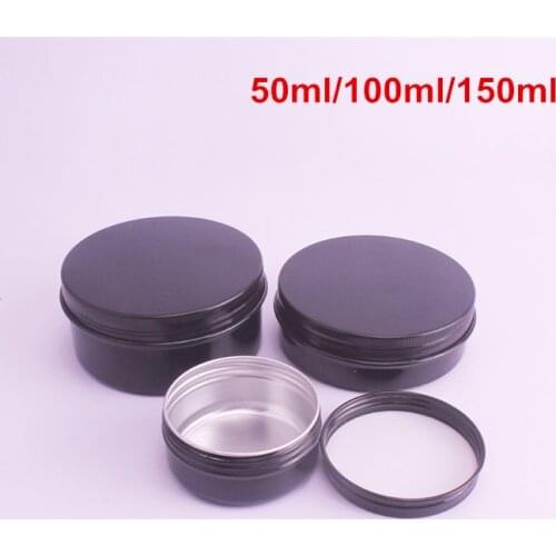 1Lots Black Aluminum Jars Screw Lid 50ML/100ML/150ML Empty box Cosmetics Cream Container Metal Can Tea Pot