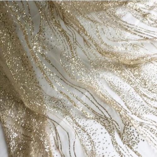 1 Meter 130cm Tulle Shiny Sequin Lace Fabric For Bridal Evening Dresses Sewing Craft Fashion Glitter Powder Nigeria Lace Fabric