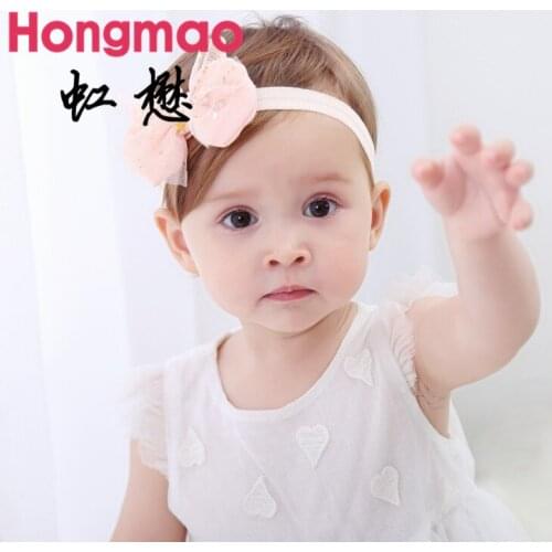 10pcs Wholesale New star Bowknot Elastic Hair band bebe Turban Cotton bow with printing net yarn Headbands Kids Hair Accessories