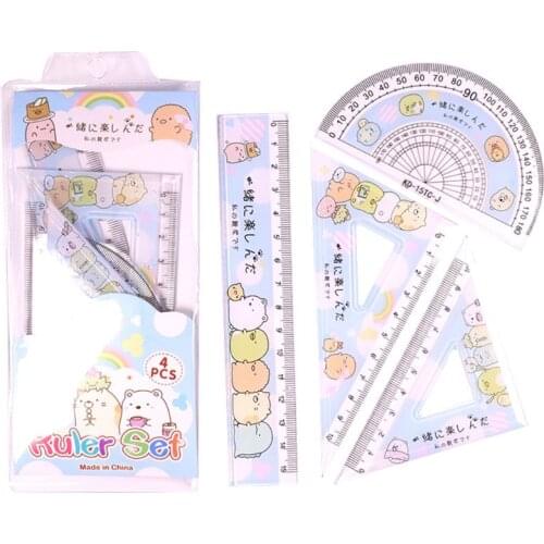 2021 New 4pcs/set Kawaii Cartoon Straight Triangle Ruler Protractor Drafting Drawing Tool